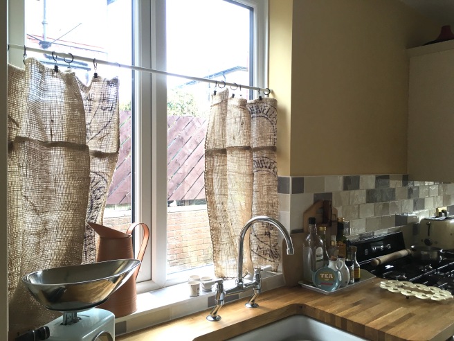 Potato sack curtains